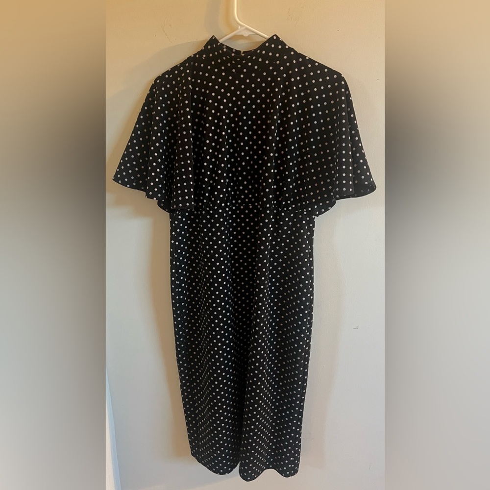 Boohoo Polka Dot Midi Dress With Bat Wing Sleeves, Color: Black/White, Size 16